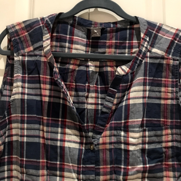 Eddie Bauer sleeveless blouse plaid cotton vest - Picture 6 of 10
